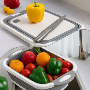 Дошка обробна зі складаною мискою, трансформер, 40 х 30 см / 6 л, сіра