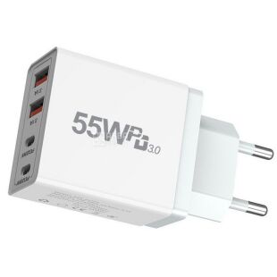 Адаптер швидкої зарядки з портами USB-A та Type-C, 55W