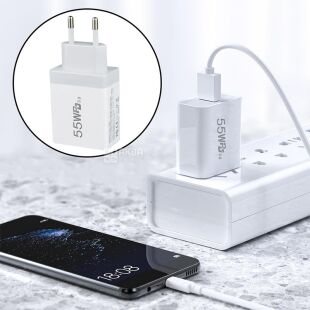 Адаптер швидкої зарядки з портами USB-A та Type-C, 55W