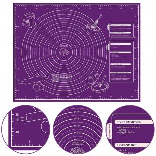 Килимок для тіста із вимірами, силіконовий, 60 х 45,5 см, фіолетовий