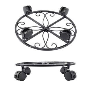 Підставка під бутлі та вазони, на колесах, чорна, металева, D30 см