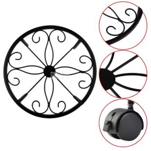 Подставка под бутыли и вазоны, на колесах, черная, металлическая, D30 см 