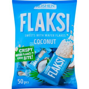 Roshen Flaksi Coconut, 500 г, Цукерки з вафельними вівсяними пластівцями та кокосом Рошен