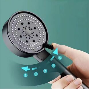 Насадка для душу з високим тиском, 5 режимів, пластикова, чорна