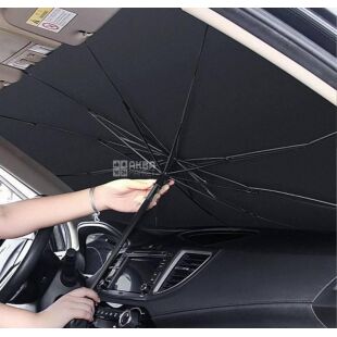 Зонт для защиты лобового стекла автомобиля от солнца, 75х135 см, черный