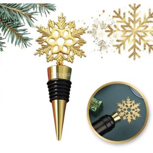 Пробка для стеклянных бутылок Снежинка, металлическая, золотистая