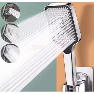 Насадка для душу з високим тиском, 3 режими, пластикова, 274х104 мм, срібляста