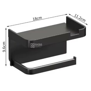 Держатель для туалетной бумаги с полочкой, черный, пластиковый 