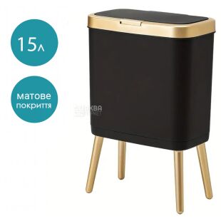 ViO15B01-RЕ, 15 л, Кошик для сміття з натискною кришкою на високих ніжках, пластиковий, чорний