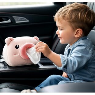 Салфетница для автомобиля Поросенок, розовая, мягкая, 18 х 12 х 6 см