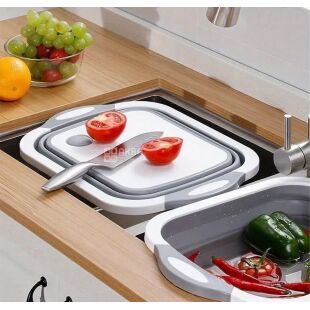 Дошка обробна зі складаною мискою, трансформер, 40 х 30 см / 6 л, сіра