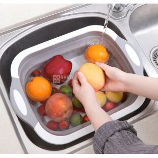 Дошка обробна зі складаною мискою, трансформер, 40 х 30 см / 6 л, сіра