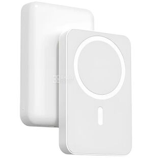 Павербанк з магнітною зарядкою, 5000 мАг, білий