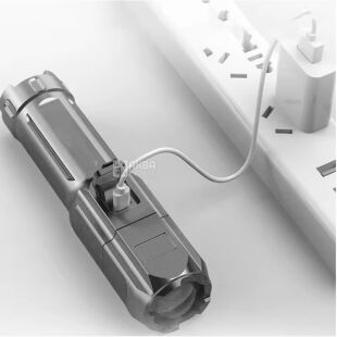 Світлодіодний ліхтарик з телескопічним зумом USB, акумуляторний, чорний, 140х40 мм