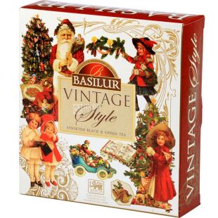 Basilur Vitnage Style, 30 шт х 2 г, 10 шт х 1,5 г, Ассорти черного и зеленого чая Базилур Винтаж