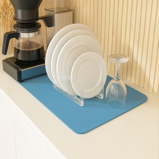 Килимок для сушіння посуду, діатомітовий, блакитний, 195х300 мм