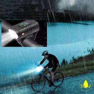 Ліхтарик для велосипеда, акумуляторний, світлодіодний, 6 режимів, чорний