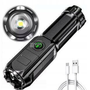 Світлодіодний ліхтарик з телескопічним зумом USB, акумуляторний, чорний