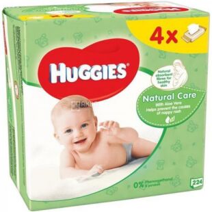 Huggies, Natural Care Quad, 4х56 шт., Хаггис, Салфетки влажные детские, с экстрактом алоэ, без клапана