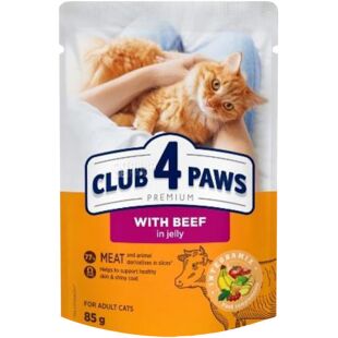 Club 4 Paws, 85 г, Влажный корм для взрослых котов, с говядиной в желе