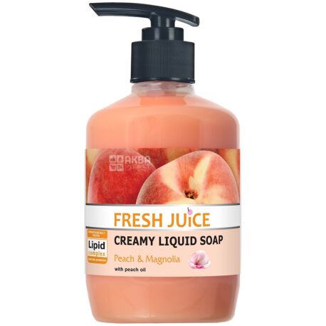Fresh Juice, 460 мл, Жидкое крем-мыло Персик и Магнолия, Фреш Джус, с дозатором