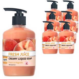 Fresh Juice Peach-Magnolia, 460 мл, Упаковка 6 шт., Рідке крем-мило Персик і Магнолія, Фреш Джус, з дозатором