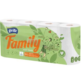 Grite Family, 4 рул., Полотенца бумажные Грите Фемили, 2-х слойные, 15 м, 80 листов, 224х180 мм
