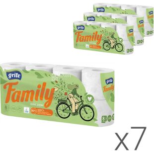 Grite Family Décor, 8 рул., Упаковка 7 шт., Грите Фемили Декор, Бумага туалетная, макулатурная, 3 слоя