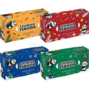 Сніжна Панда, 150 шт., Серветки косметичні, 2-шарові, 19х20 см, в асортименті