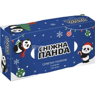 Сніжна Панда, 150 шт., Серветки косметичні, 2-шарові, 19х20 см, в асортименті