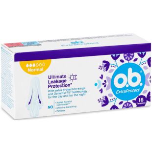 o.b. ExtraDefence Normal, 16 шт., Тампоны Экстра Защита с крылышками, 3 капли