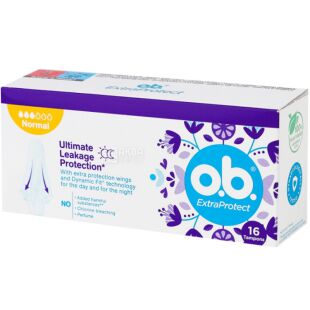 o.b. ExtraDefence Normal, 16 шт., Тампоны Экстра Защита с крылышками, 3 капли