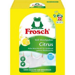 Frosch Citrus, 1,45 кг, Пральний порошок-концентрат для білого одягу, гіпоалергенний, Цитрус, Фрош