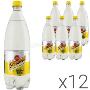 Schweppes Indian Tonic, Упаковка 12 шт. х 1 л, Напій газований Індіан Тонік Швепс, ПЕТ
