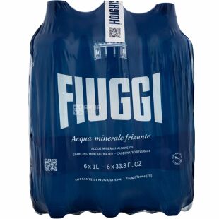 Fiuggi Sparkling, Упаковка 6 шт. х 1 л, Вода мінеральна олігомінеральна лікувальна, газована, ПЕТ