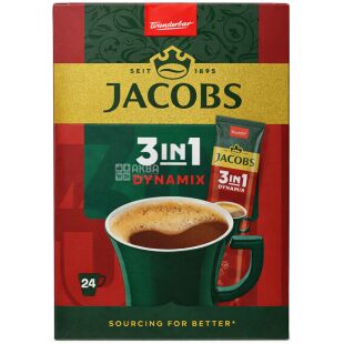 Jacobs Dynamix, 3 в 1, 24 шт. х 12,5 г, Кофейный напиток Якобс Динамикс, в стиках