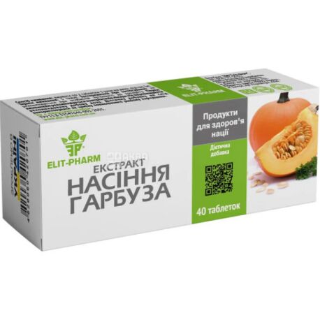 Elit Pharm, Экстракт семян тыквы, диетическая добавка, 40 капсул