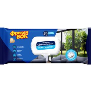 Фрекен Бок Go green, 36 шт., Серветки вологі для скла та дзеркал,190 х 200 мм, з клапаном 