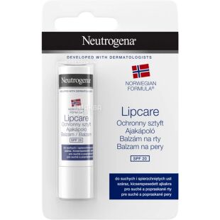Neutrogena, SPF 20, 4.8 г, Помада гигиеническая для сухих губ с SPF20, Норвежская Формула