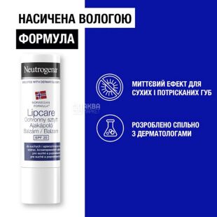 Neutrogena, SPF 20, 4.8 г, Помада гігієнічна для сухих губ з SPF20, Норвезька Формула