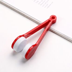 Щіточка для окулярів з двосторонньою мікрофіброю, пластикова, червона, 7×2 см