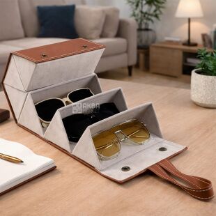 Органайзер для зберігання окулярів, 6 відділень, екошкіра, коричневий