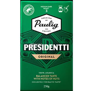 Paulig Presidentti Original, 250 г, Кофе Паулиг Президент Ориджинал, средней обжарки, молотый 