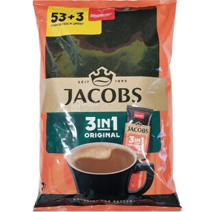 Jacobs 3 в 1 Original, 56 шт. х 12 г, Кофе Якобс Ориджинал, растворимый в стиках
