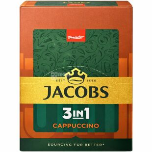 Jacobs Cappuccino, 3 в 1, 24 шт. х 12,5 г,  Кофейный напиток Якобс Капучино, в стиках 