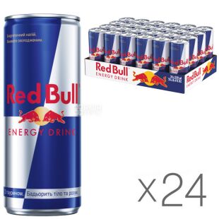 Red Bull, упаковка 24 шт. по 0,35 л, Напиток энергетический, безалкогольный, газированный