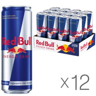 Red Bull, упаковка 12 шт. по 0,47 л, Напій енергетичний, безалкогольний, газований