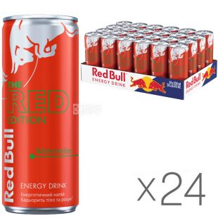 Red Bull Red Edition, Упаковка 24 шт. х 250 мл, Напій енергетичний Ред Булл зі смаком кавуна