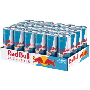 Red Bull Sugarfree, упаковка 24 шт. по 0,25 л, Напиток энергетический Ред Булл, без сахара