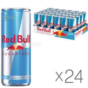 Red Bull Sugarfree, упаковка 24 шт. по 0,25 л, Напиток энергетический Ред Булл, без сахара